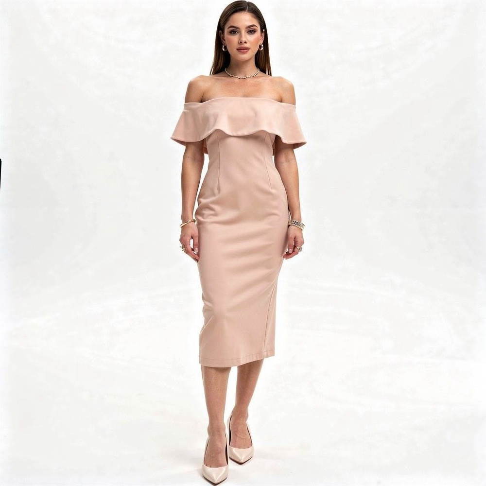 Babaton Ruslan Prima Rose Pink Off-the-Shoulder Midi Dress Size 00